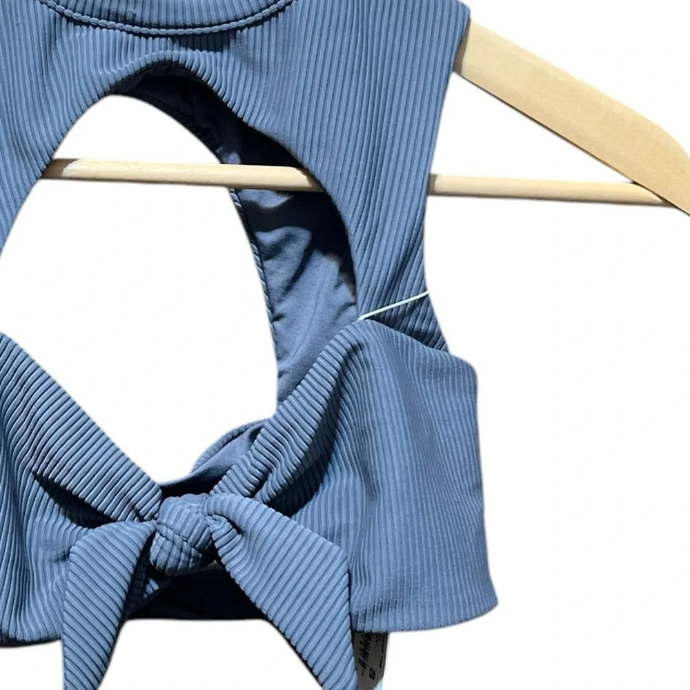 Frankies Bikinis NWT Gray Ronnie‎ Ribbed Neck Tie Top Size Small